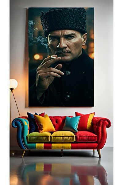 özkacar ATATURK FUMĂTORUL Tablou pe pânză pentru decorarea casei, perete, sal...