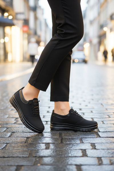 AYK'S Pantofi casual pentru femei cu șireturi din cauciuc smarald negru 029 Z