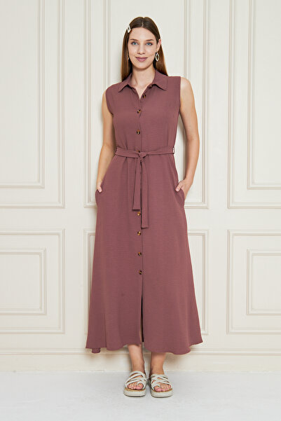 NEW LAVİVA Women's Aerobin Zero Sleeve Classic Dress with Side Pockets and Belt