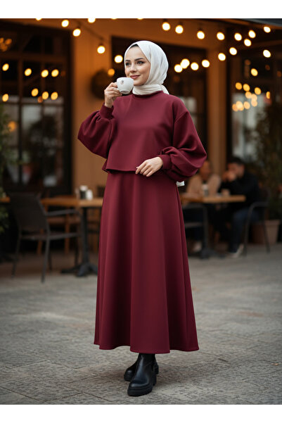 CHUL Scuba Crop Skirt Set - Bordo - Wide Size Range