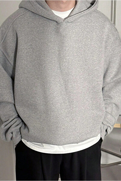 Tarz Cool Men's Gray Hooded Oversize Sweatshirt
