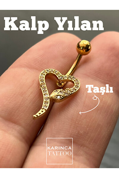 Karınca Piercing Kalp Yılan Taşlı Göbek Piercing Belly Button Piercing
