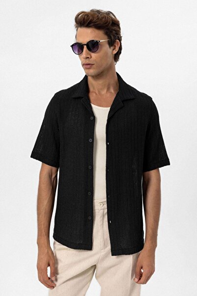 Antioch Black Textured Crochet Men's Shirt