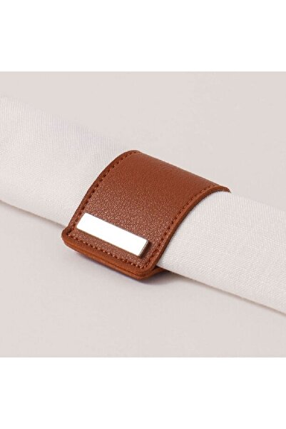 LA MESA 4 قطع من حلقات المناديل الجلدية، لون بني جملي 4.5*4.5 سم