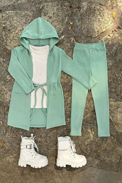 KOKOŞ BEBEK Girl's 3-Piece Lycra Ottoman Set – Hooded Top, Leggings & Badi / Ages 2-12