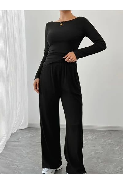 BERYY MODA Γυναικεία μαύρα φαρδιά αθλητικά ρούχα μεγάλου μεγέθους, υψηλής ποι...