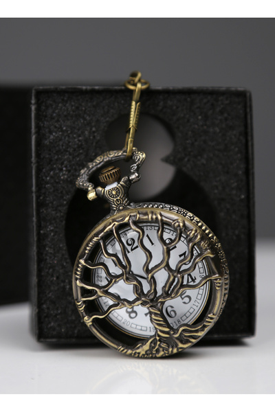 imsaconcept Tree Embossed Bronze Clock with Chain and Box