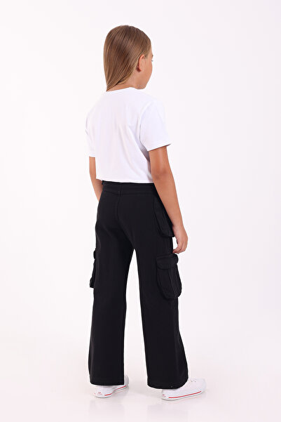 Pafim Kız Çocuk Beli Ayarlanabilir Kargo Cep Detaylı Rahat Kesim Pamuklu Kot Pantolon