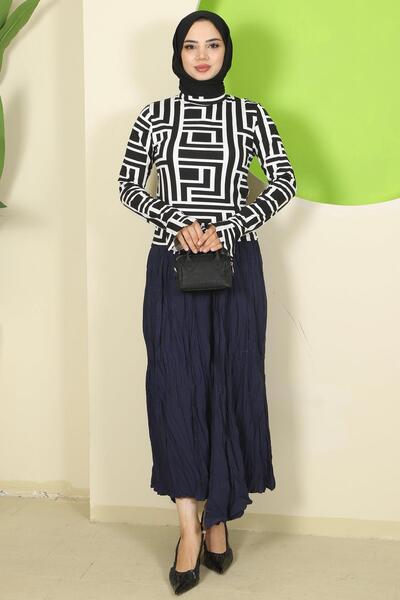 hafsamina Λευκό κορμάκι με λαιμόκοψη με μοτίβο λαβύρινθου HM2820