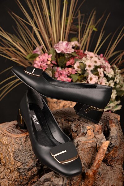 KUUM LONDON Women's Vegan Leather Casual Heeled Shoes Stylish Buckle Detail Orthopedic Comfortable