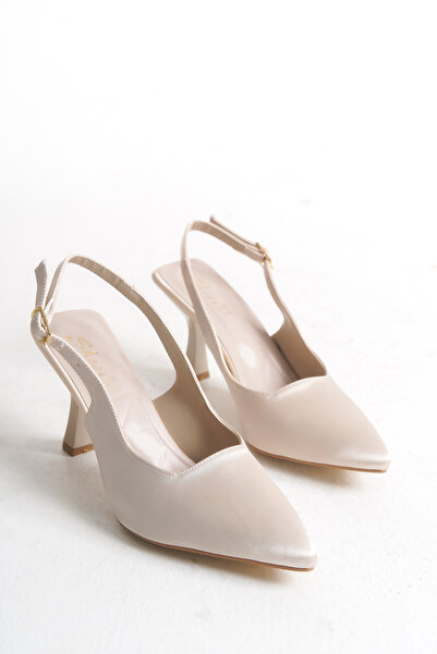Nexs Women's Beige Open Back Pointed Toe Heeled Shoes