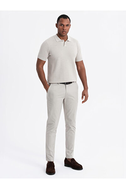 OMBRE Men's cotton structured knit polo shirt - beige V6 OM-POSS-0117 S