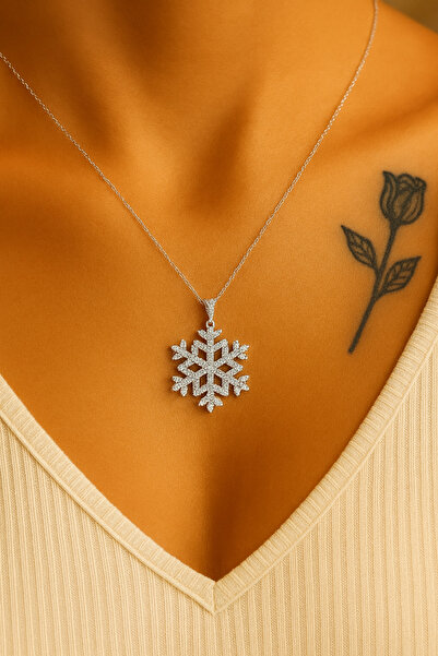 Merand Kar Tanesi Kolye – 925 Ayar Gümüş Kaplama – Mavi ve Beyaz Taşlı – Zari...