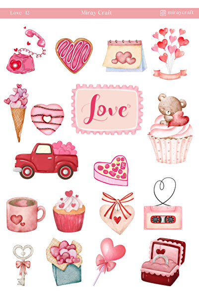 MirayDesign 1 Piece Love Themed Sticker (12X17 cm) for Bullet Journal, Scrapbook, Agenda and Planner