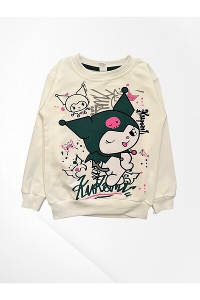 Pajama Shop Girl's Cotton Ribbed Fabric Green Color Line Character Long Sleeve Winter Tracksuit Set