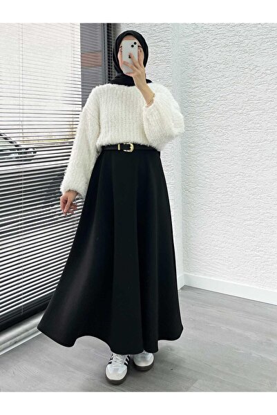 MELEK ARAZ Fustă neagră evazată Scuba