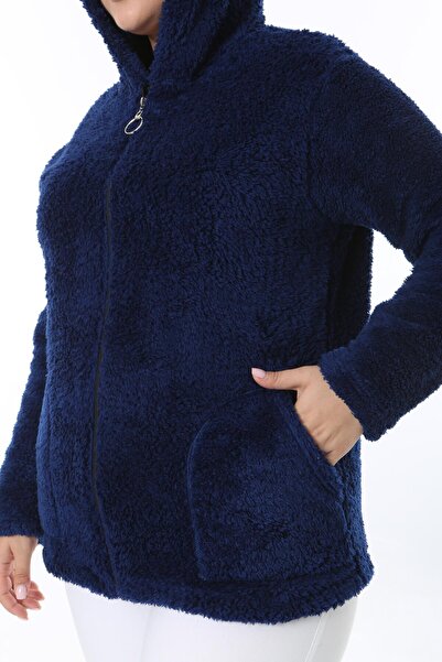 VAYE COLLECTION Büyük Beden Kapşonlu Welsoft Polar Hırka Puluş Sweatshirt Sıcak Tutar
