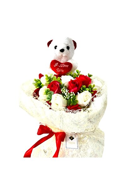 velve Buchet Special Bear, cu trandafiri de sapun, plante artizanale, urs din...