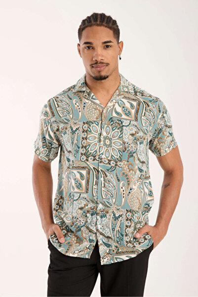 İLKCET MODA Ανδρικό πουκάμισο oversize με έθνικ σχέδιο