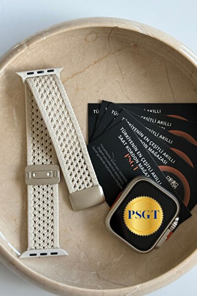 PSGT Apple Watch Uyumlu S10-42mm 38 40 41 mm kumaş Dokuma Manyetik Erkek Kadın Örme