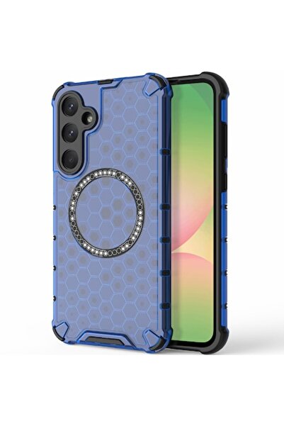 Stef's Cat Carcasă transparentă pentru Samsung Galaxy A56 5G, HoneyComb Shield MagSafe, S71, Metal, Albastră