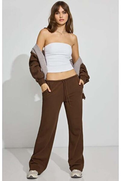 Seeh Kahverengi Geniş Paça Kadın Eşofman Altı SH275