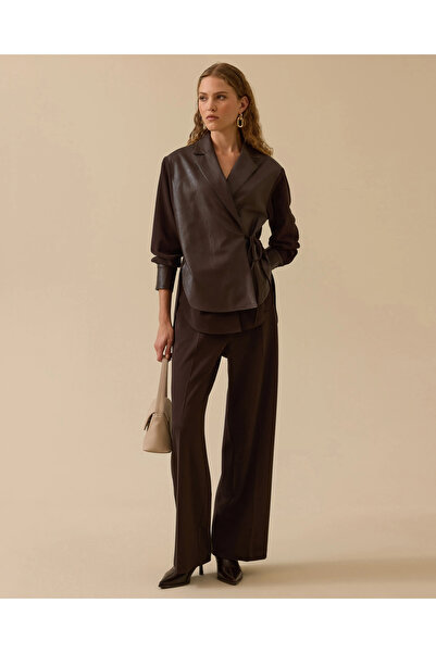 SEÇİL Double-Breasted Shirt with Tie-Up Faux Leather Detail