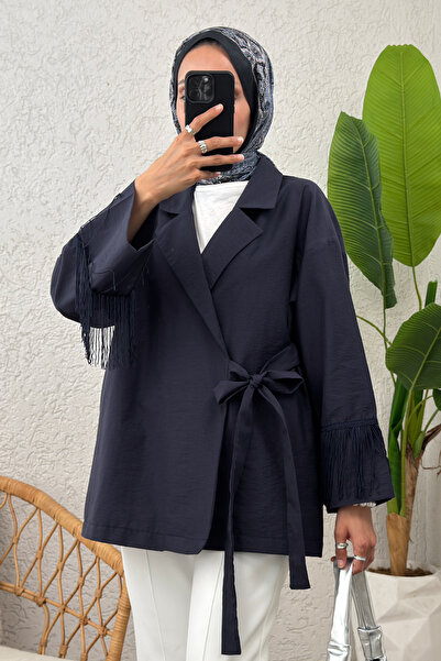 Salih Çelebi Kimono cu mâneci cu ciucuri 0004 - ALBASTRU ÎNCHIS