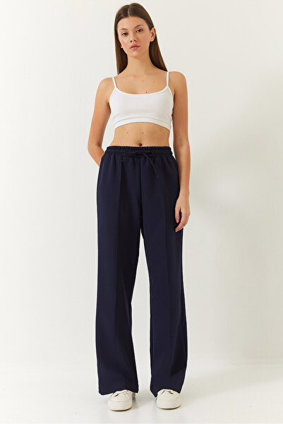 NEWCO Women's Elastic Waist Tied Double Palazzo Trousers 4009 60271030