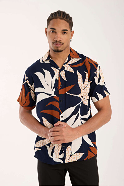 İLKCET MODA Чоловіча сорочка оверсайз з етнічним візерунком