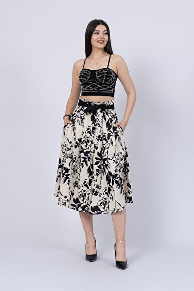 MissVina تنورة مطوية ذات نقشة زهور 6735