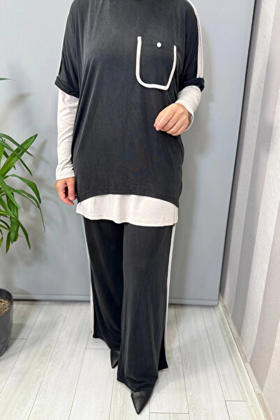 Ghisa Tunic Set with Piping Detail Black 26Kgstkm4094