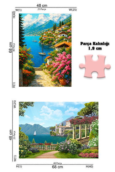 Neverland 2 ADET 1000 PARÇA PUZZLE- SAHİL EV VE DAĞ GÖLÜ KASABASI
