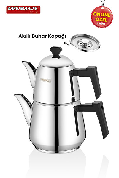 Kahramanlar Milano Medium Size Teapot Set Stainless Steel with Steam Lid Platinum