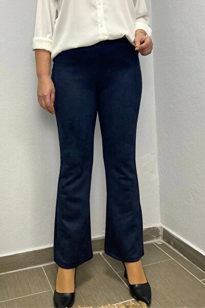 Mia Butik Women's Navy Blue Suede Spanish Leg Special Series Trousers