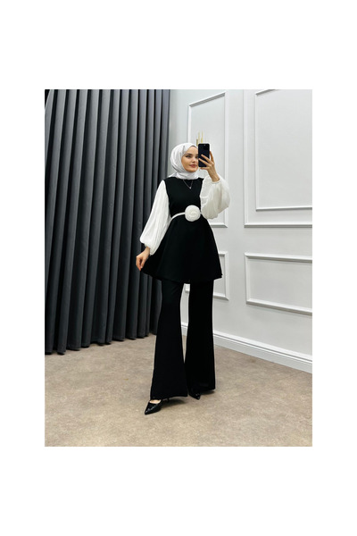 Bijutek Costum cu mâneci cu balon și curea detaliată