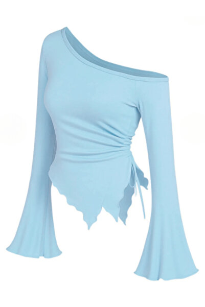 MOONBULL Жіноча асиметрична блуза з боковими збірками, довгими рукавами та іспанськими рукавами