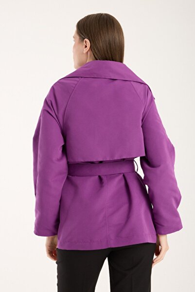 ebru akten butik Kadın Mor Aller Detaylı Astarlı Kısa Trençkot