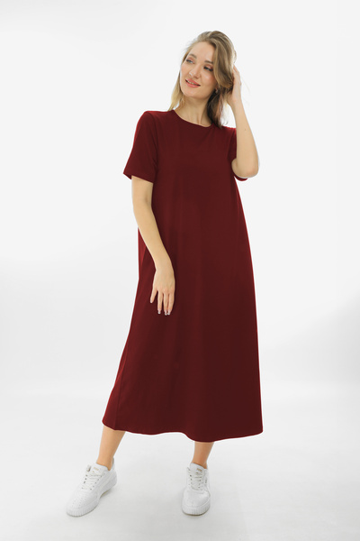 Almila Rochie maxi din bumbac pieptănat cu mâneci scurte 2029 - Rochie lungă din bumbac pieptănat