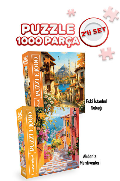 Neverland 2 ADET 1000 PARÇA PUZZLE- ESKİ İSTANBUL SOKAĞI VE AKDENİZ MERDİVENLERİ