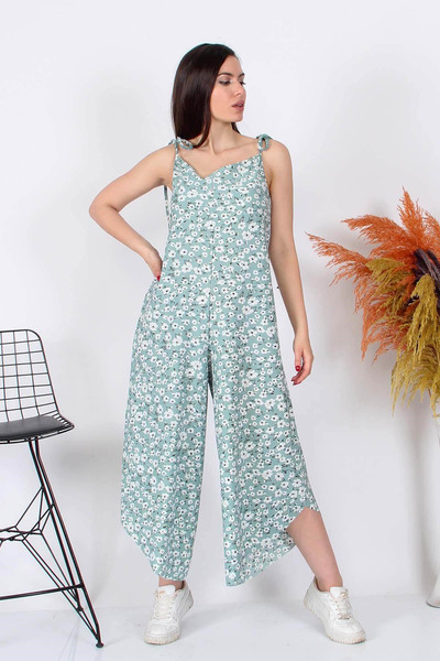 Neşeli Butik Women's Floral Print Tie-Up Wide-Leg Jumpsuit Ry8074
