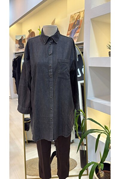 Invee İnce Denim Gömlek - 7163 siyah