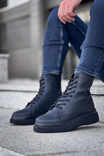 Genel Markalar KB-0991 Kuback Siyah Cilt Siyah Yüksek Taban Bağcıklı Postal Bot