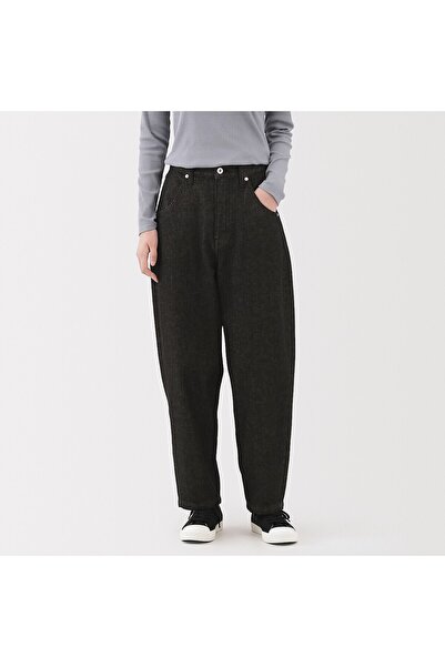 Muji Kapok Blend Denim Barrel Pants, Black