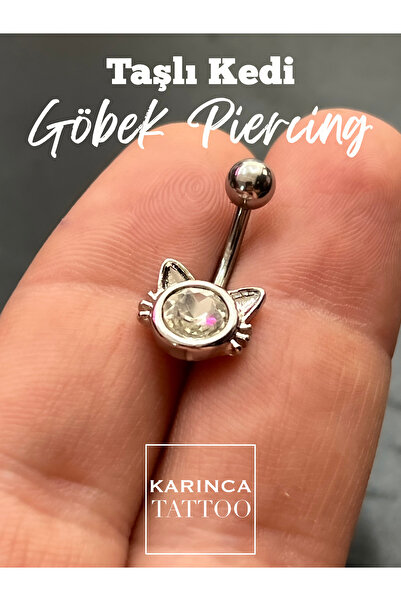 Karınca Piercing Taşlı Kedi Göbek Piercing Gold Renk veya Gümüş Rengi Belly Piercing