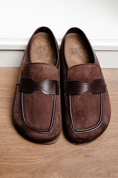 by selvi Lukka Shoes London Men's Bitter Brown Suede Garnished Sabo Loafer Slippers Shoes