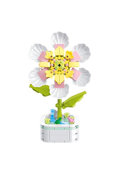 Innovium Innovium™ White and Pink Gardenia Flower Building Kit, Exotic Potted Model, 22.2×17.91×5.21CM