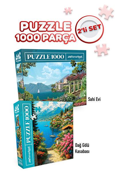 Neverland 2 ADET 1000 PARÇA PUZZLE- SAHİL EV VE DAĞ GÖLÜ KASABASI