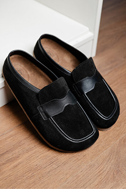 by selvi Lukka Shoes London Men's Black Suede Garnished Sabo Loafer Slippers Shoes