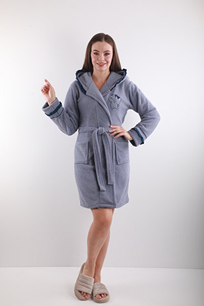 Wild Love Halat de baie pentru femei, 100% bambus, cu glugă, brodat